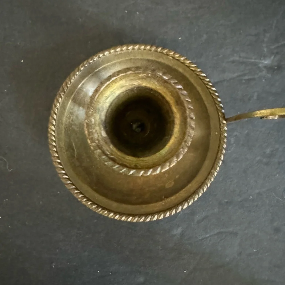 Handcrafted Brass Chamberstick Candle Stick Holder w/ Finger Ring Made In India